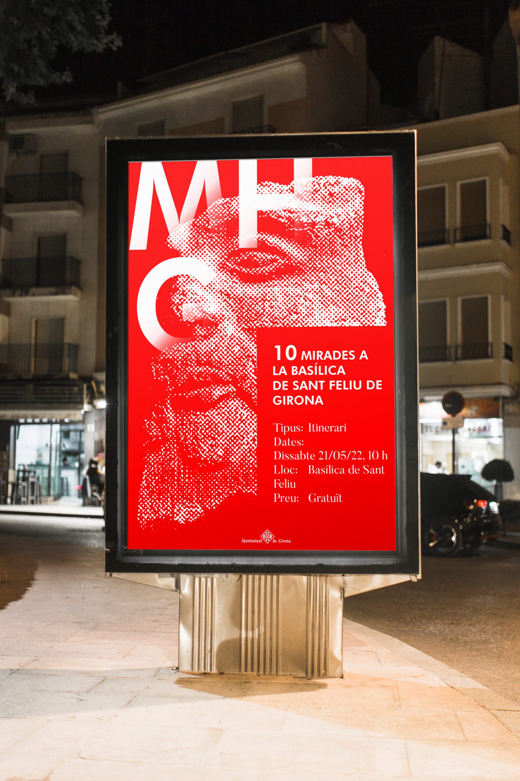 dissny de cartell publicitari en opi amb imatge corporativa en vermell