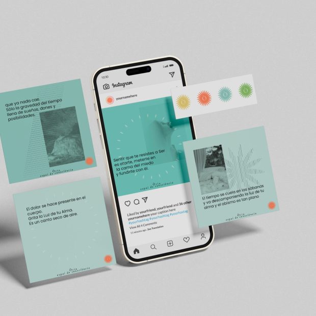 mockup dispositius mobils i tablet per projecte d'identitat de marca i xarxes socials d'Òria